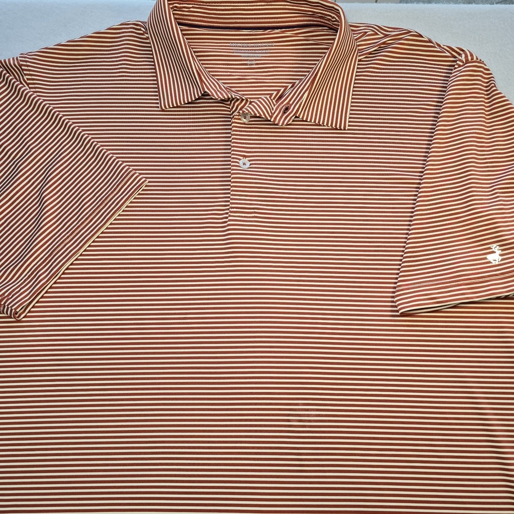 Michel Rouen Performance Golf Polo Shirt Mens 2XL XXL Orange White Micro Stripe.